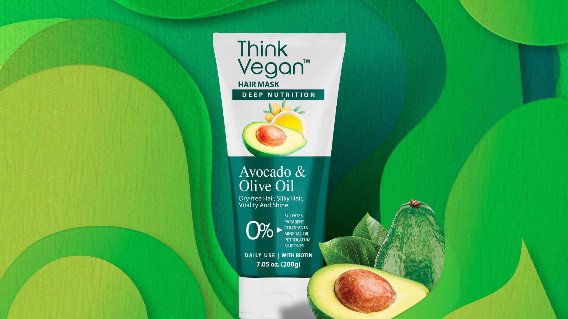 Deep Nutrition Hair Mask Avocado & Olive Oil Think Vegan